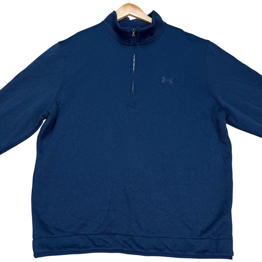 Under Armour Pullover Mens XL Navy Blue Long Sleeve 1/4 Zip Loose Fit Storm Golf
